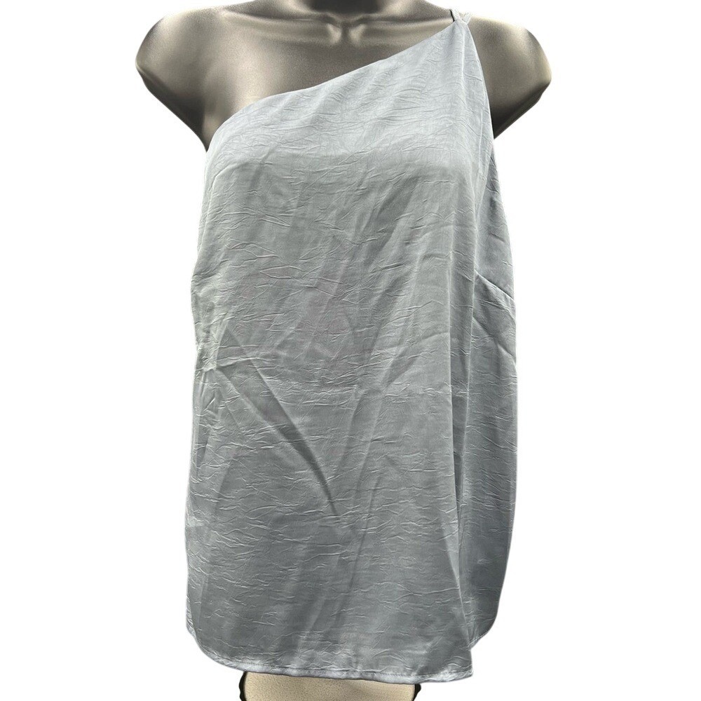 Blue Grey One Shoulder Textured Satin Camisole Top Adjustable Strap L